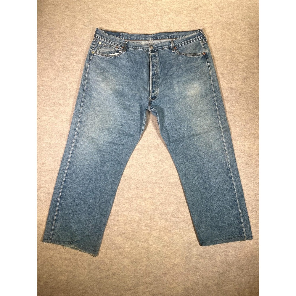 Levis 501 Original Fit Jeans Mens 42x30 Blue Denim Cotton Straight Leg High Rise